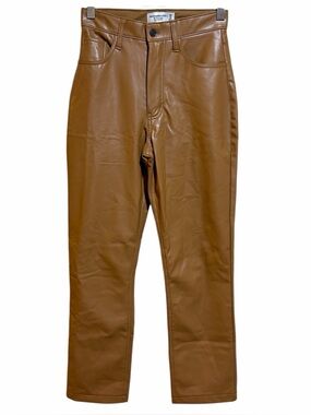 Abercrombie & Fitch Camel Brown Curve Love 90s Straight Faux Leather Pants 25/0S